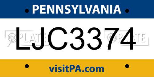 LJC3374 Pennsylvania License Plate