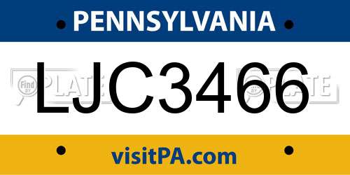 LJC3466 Pennsylvania License Plate