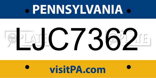 LJC7362 Pennsylvania License Plate