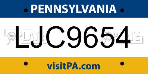 LJC9654 Pennsylvania License Plate