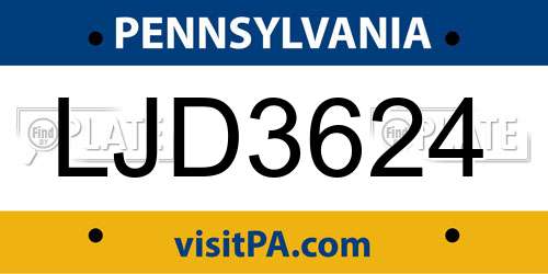 LJD3624 Pennsylvania License Plate