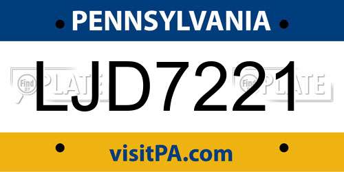 LJD7221 Pennsylvania License Plate