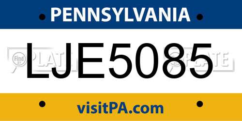 LJE5085 Pennsylvania License Plate