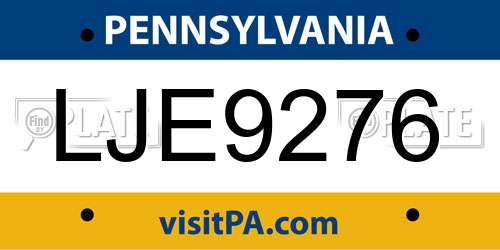 LJE9276 Pennsylvania License Plate