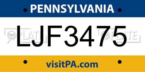 LJF3475 Pennsylvania License Plate
