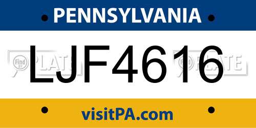LJF4616 Pennsylvania License Plate