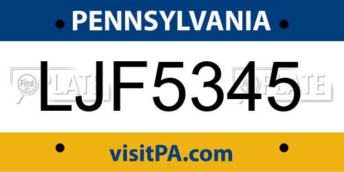 LJF5345 Pennsylvania License Plate
