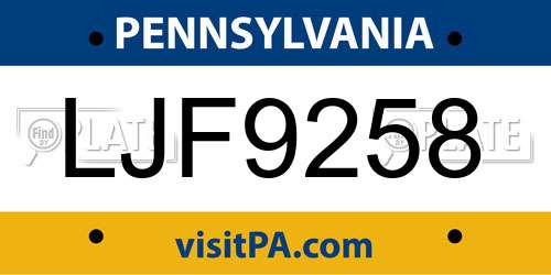 LJF9258 Pennsylvania License Plate