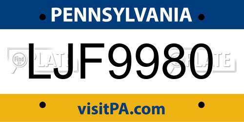 LJF9980 Pennsylvania License Plate