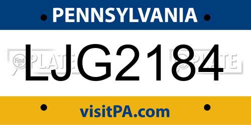LJG2184 Pennsylvania License Plate