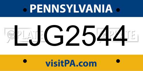 LJG2544 Pennsylvania License Plate