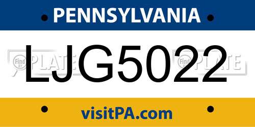 LJG5022 Pennsylvania License Plate