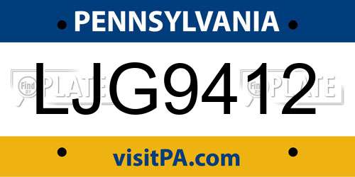 LJG9412 Pennsylvania License Plate