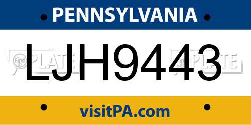 LJH9443 Pennsylvania License Plate