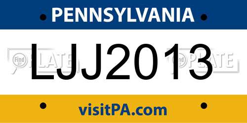 LJJ2013 Pennsylvania License Plate