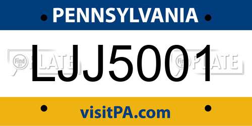 LJJ5001 Pennsylvania License Plate