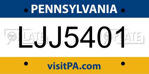 LJJ5401 Pennsylvania License Plate