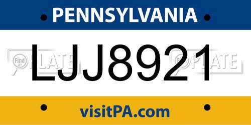 LJJ8921 Pennsylvania License Plate