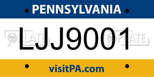 LJJ9001 Pennsylvania License Plate