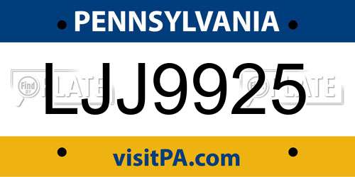 LJJ9925 Pennsylvania License Plate