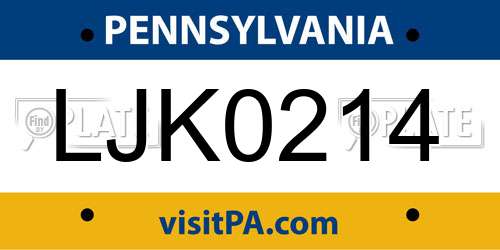 LJK0214 Pennsylvania License Plate