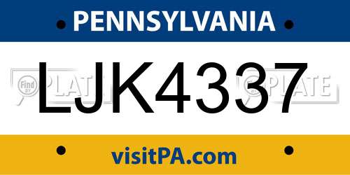 LJK4337 Pennsylvania License Plate