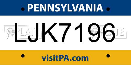 LJK7196 Pennsylvania License Plate