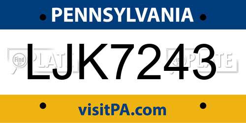 LJK7243 Pennsylvania License Plate