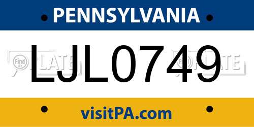 LJL0749 Pennsylvania License Plate