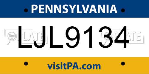 LJL9134 Pennsylvania License Plate