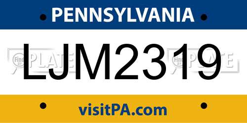 LJM2319 Pennsylvania License Plate