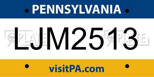 LJM2513 Pennsylvania License Plate