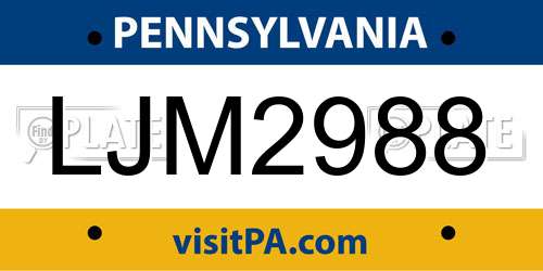 LJM2988 Pennsylvania License Plate