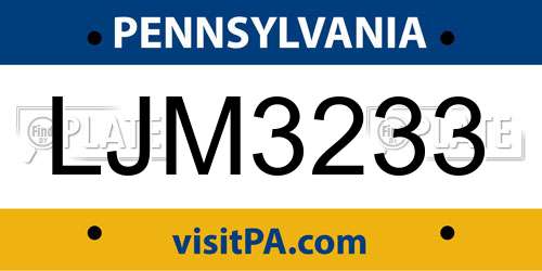 LJM3233 Pennsylvania License Plate