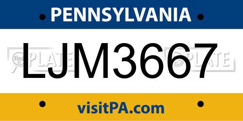 LJM3667 Pennsylvania License Plate
