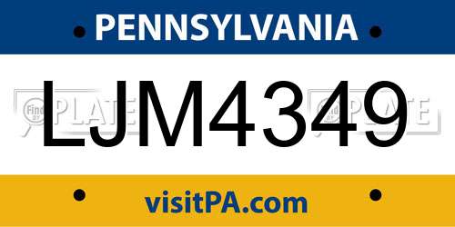 LJM4349 Pennsylvania License Plate