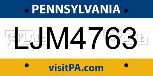 LJM4763 Pennsylvania License Plate