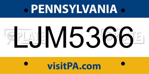 LJM5366 Pennsylvania License Plate