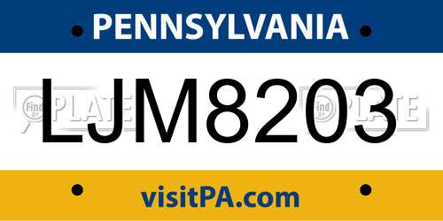 LJM8203 Pennsylvania License Plate