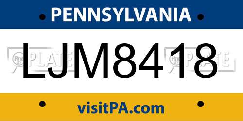 LJM8418 Pennsylvania License Plate