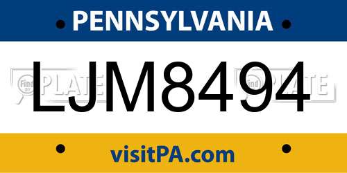 LJM8494 Pennsylvania License Plate