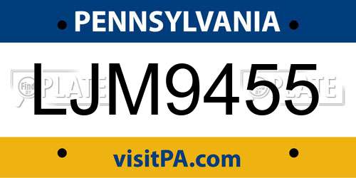 LJM9455 Pennsylvania License Plate
