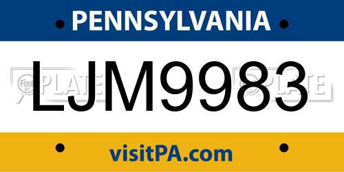 LJM9983 Pennsylvania License Plate