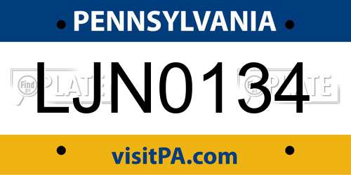 LJN0134 Pennsylvania License Plate