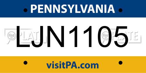 LJN1105 Pennsylvania License Plate