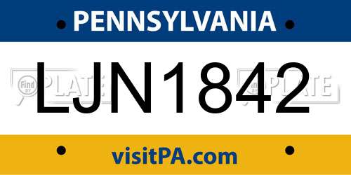 LJN1842 Pennsylvania License Plate