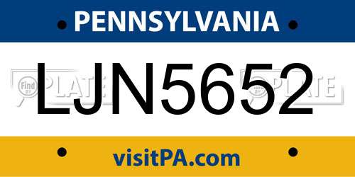LJN5652 Pennsylvania License Plate