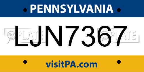 LJN7367 Pennsylvania License Plate