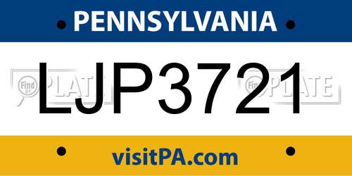 LJP3721 Pennsylvania License Plate