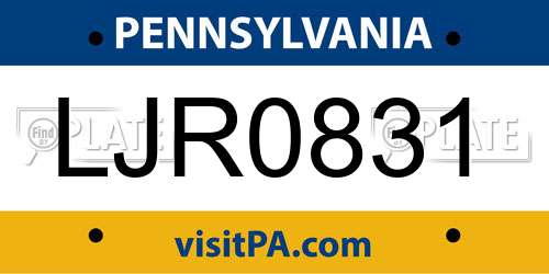 LJR0831 Pennsylvania License Plate